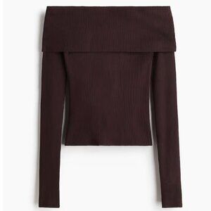 H&M Burgundy Rib-knit Off-the-shoulder Top, XS